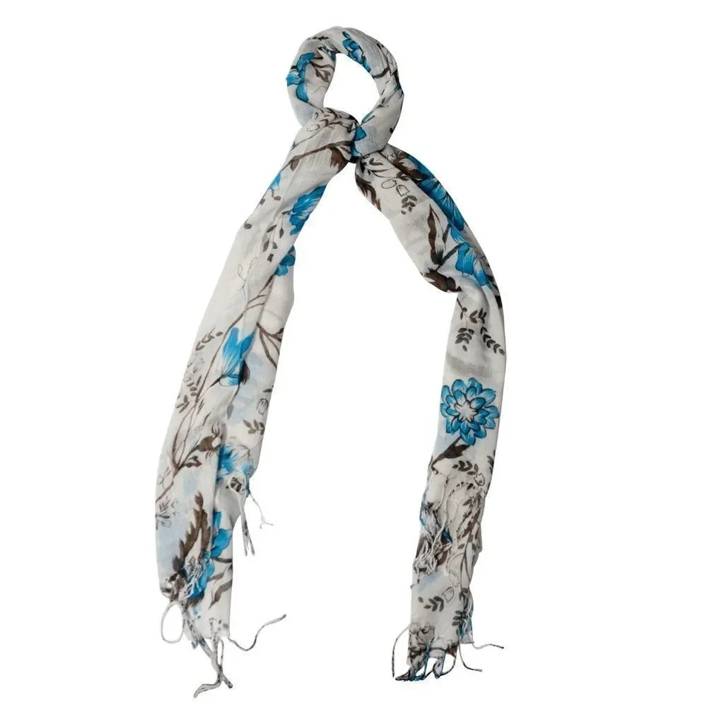 Scarf Blue and White Abstract 100% Cotton